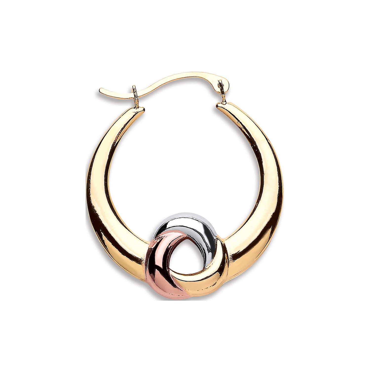 Yellow White & Rose Gold Large Hollow Fancy Hoop Earrings - 9ct Gold