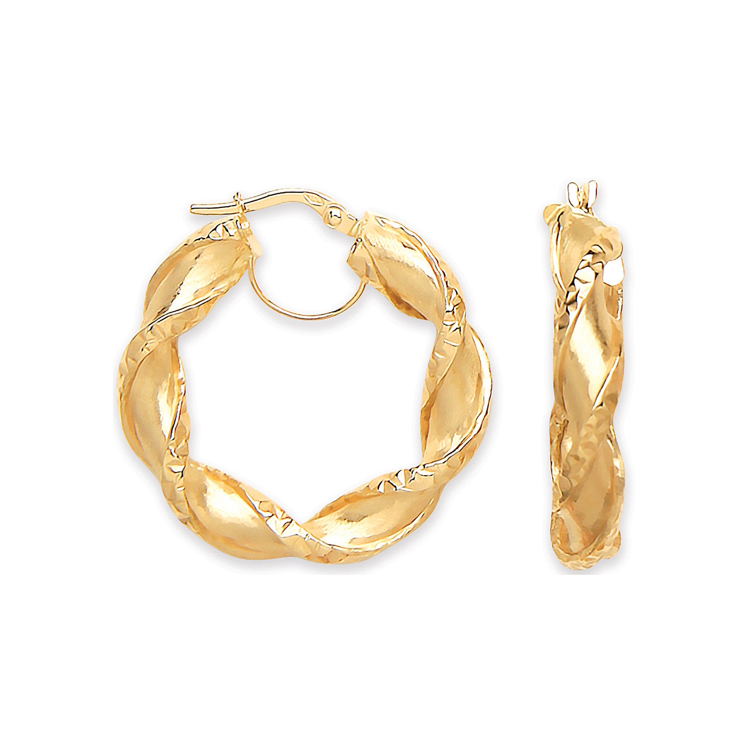 Yellow Gold 29mm Twisted Hollow Hoop Earrings - 9ct Gold
