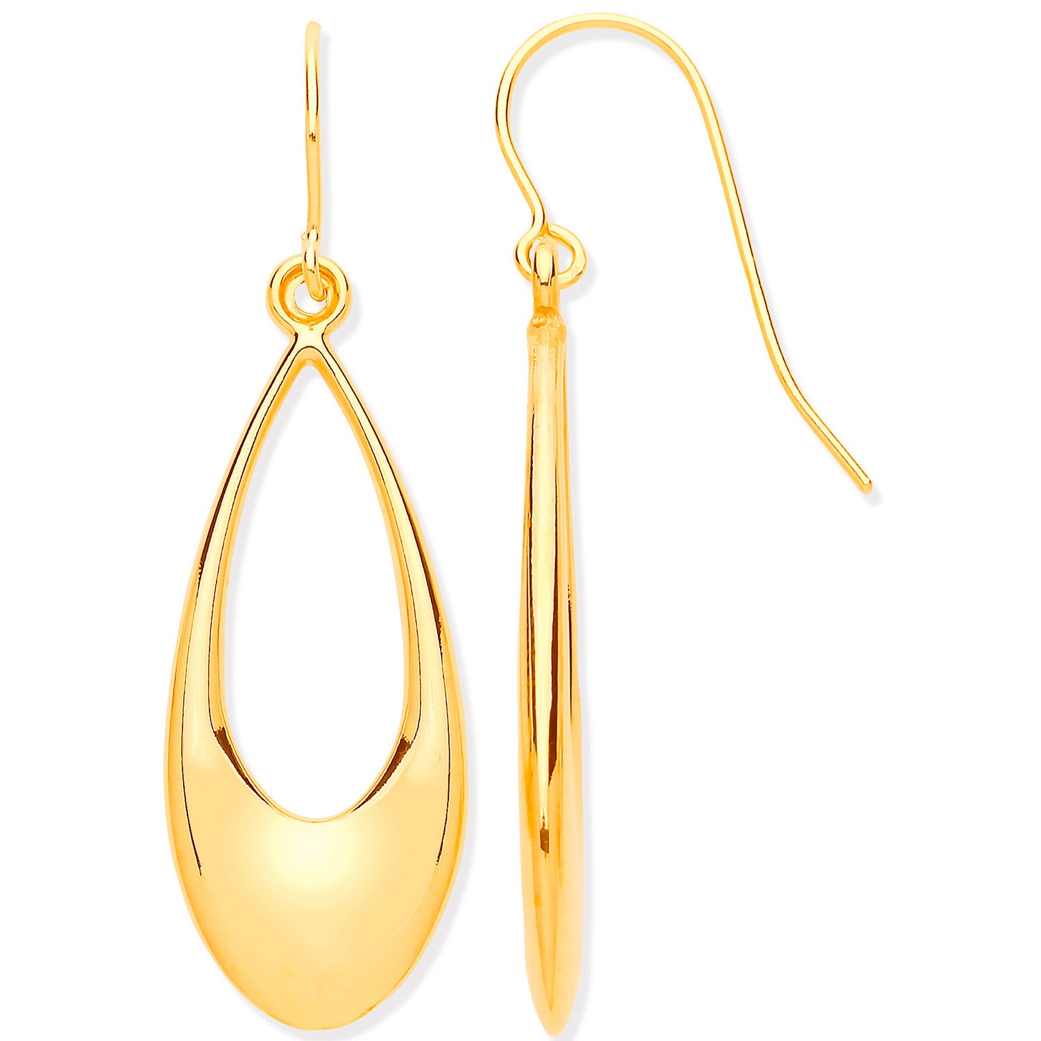 Yellow Gold Hollow Open Drop Earrings - 9ct Gold