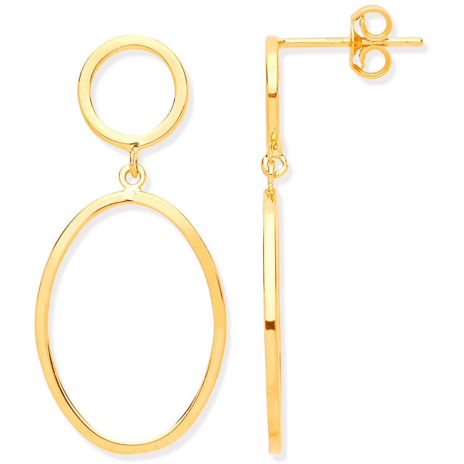 Yellow Gold Circle & Oval Open Drop Earrings - 9ct Gold