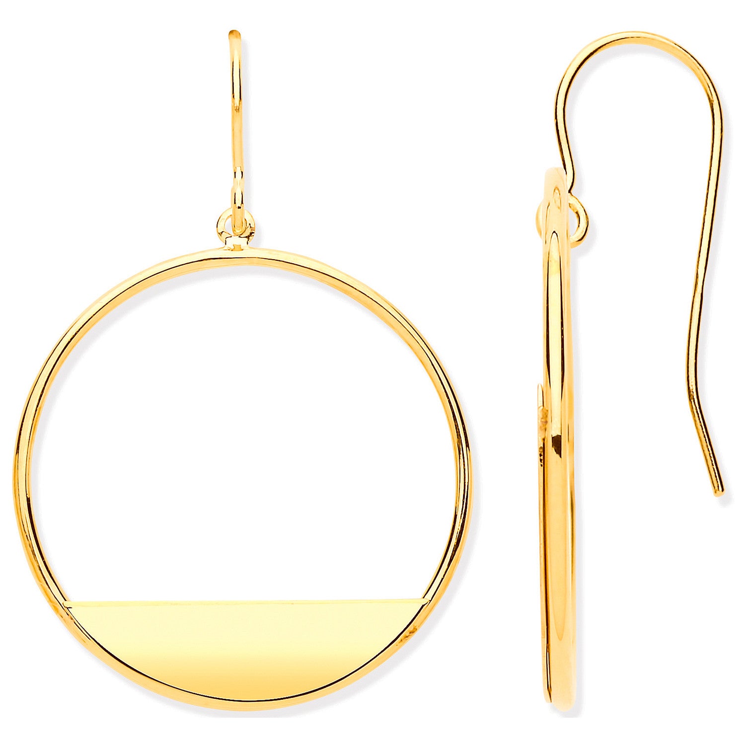 Yellow Gold Circles Open Drop Earrings - 9ct Gold