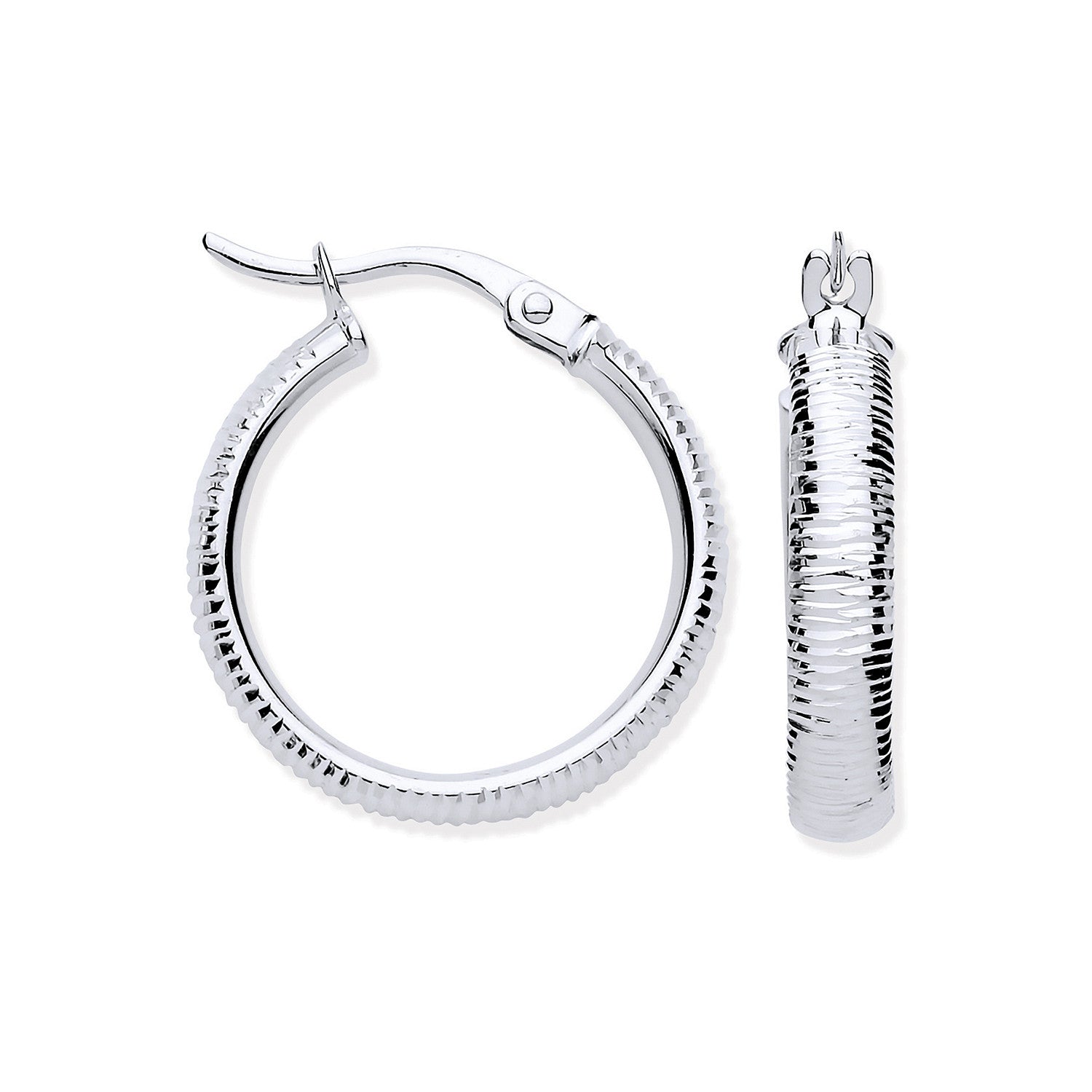 White Gold 18mm Ribbed Hoop Earrings - 9ct Gold