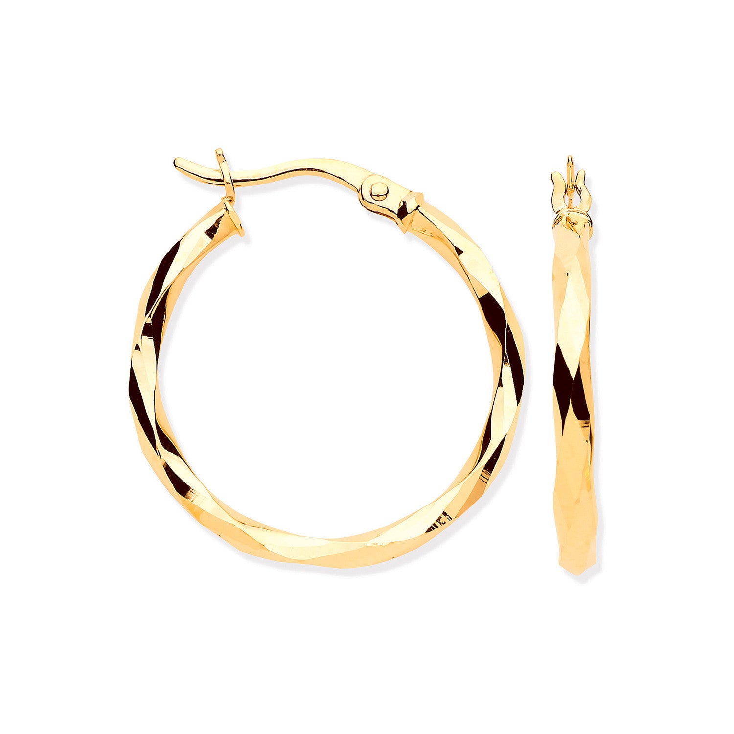 Yellow Gold 22mm Faceted Hoop Earrings - 9ct Gold