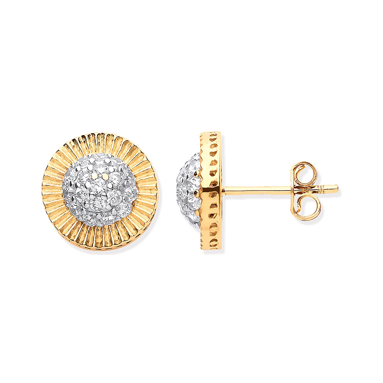 Yellow Gold 12mm Round Cubic Zirconia Stud Earrings - 9ct Gold