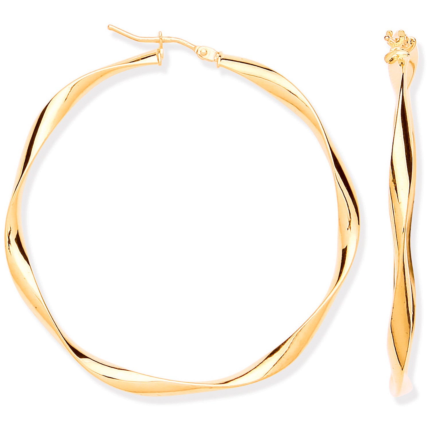 Yellow Gold 45mm Hollow Twist Hoop Earrings - 9ct Gold