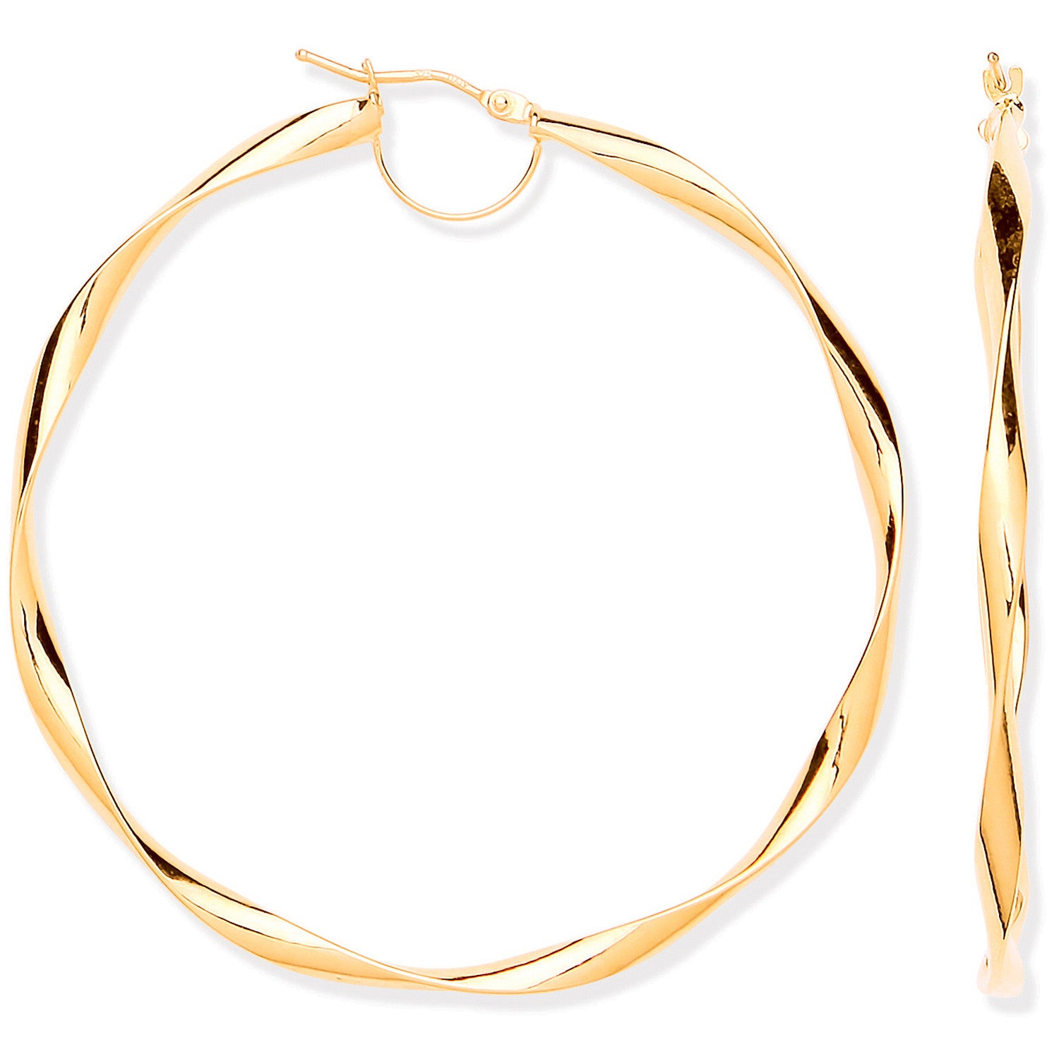 Yellow Gold 55mm Hollow Twist Hoop Earrings - 9ct Gold