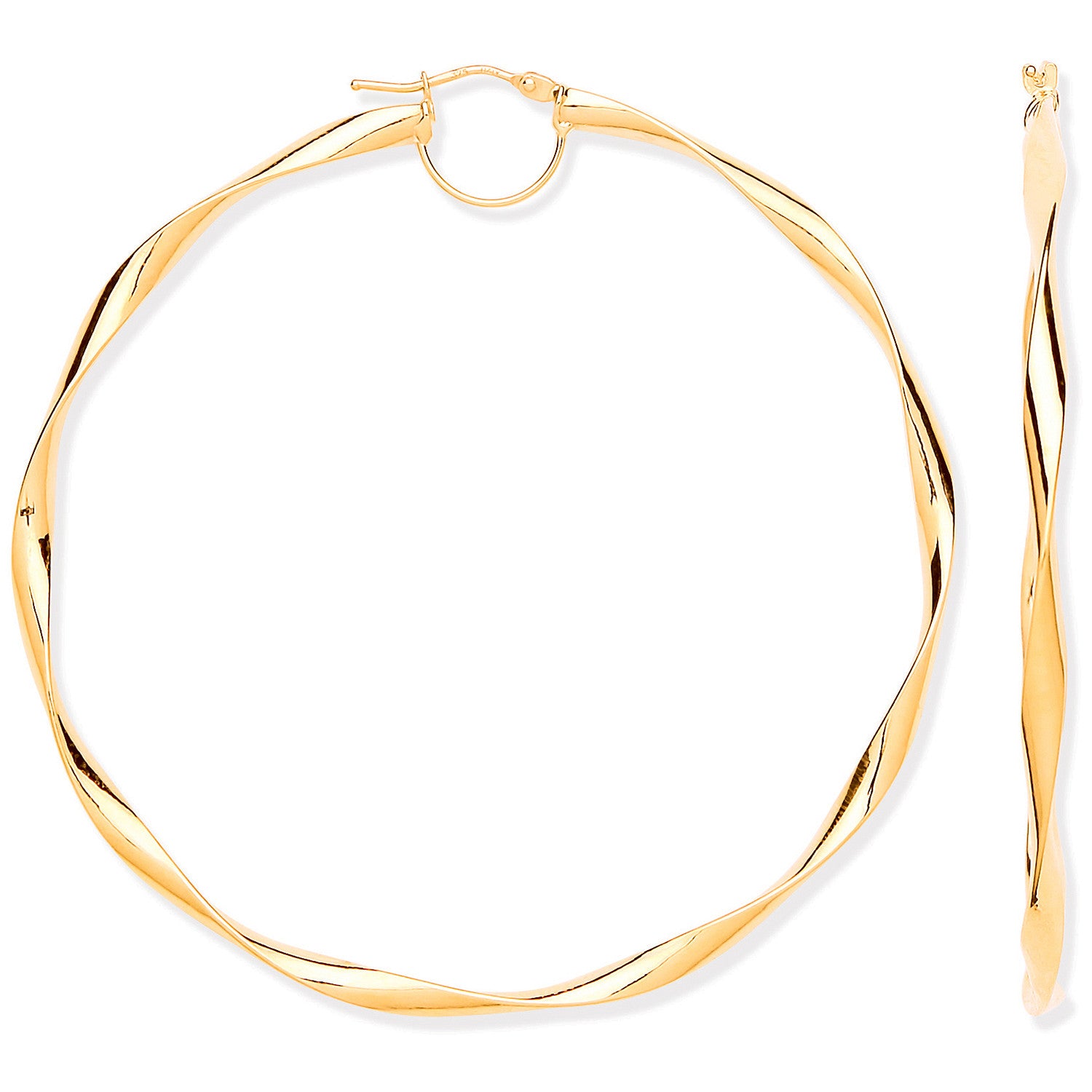 Yellow Gold 65mm Hollow Twist Hoop Earrings - 9ct Gold