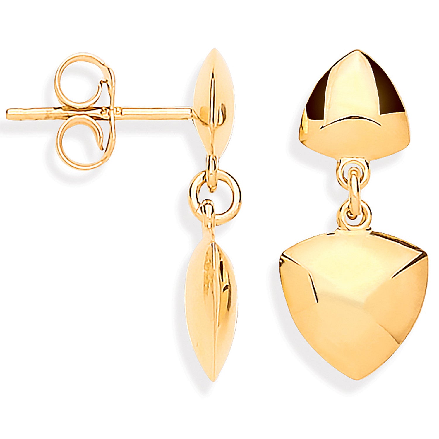 Yellow Gold Triangle Geometric Hollow Drop Earrings - 9ct Gold