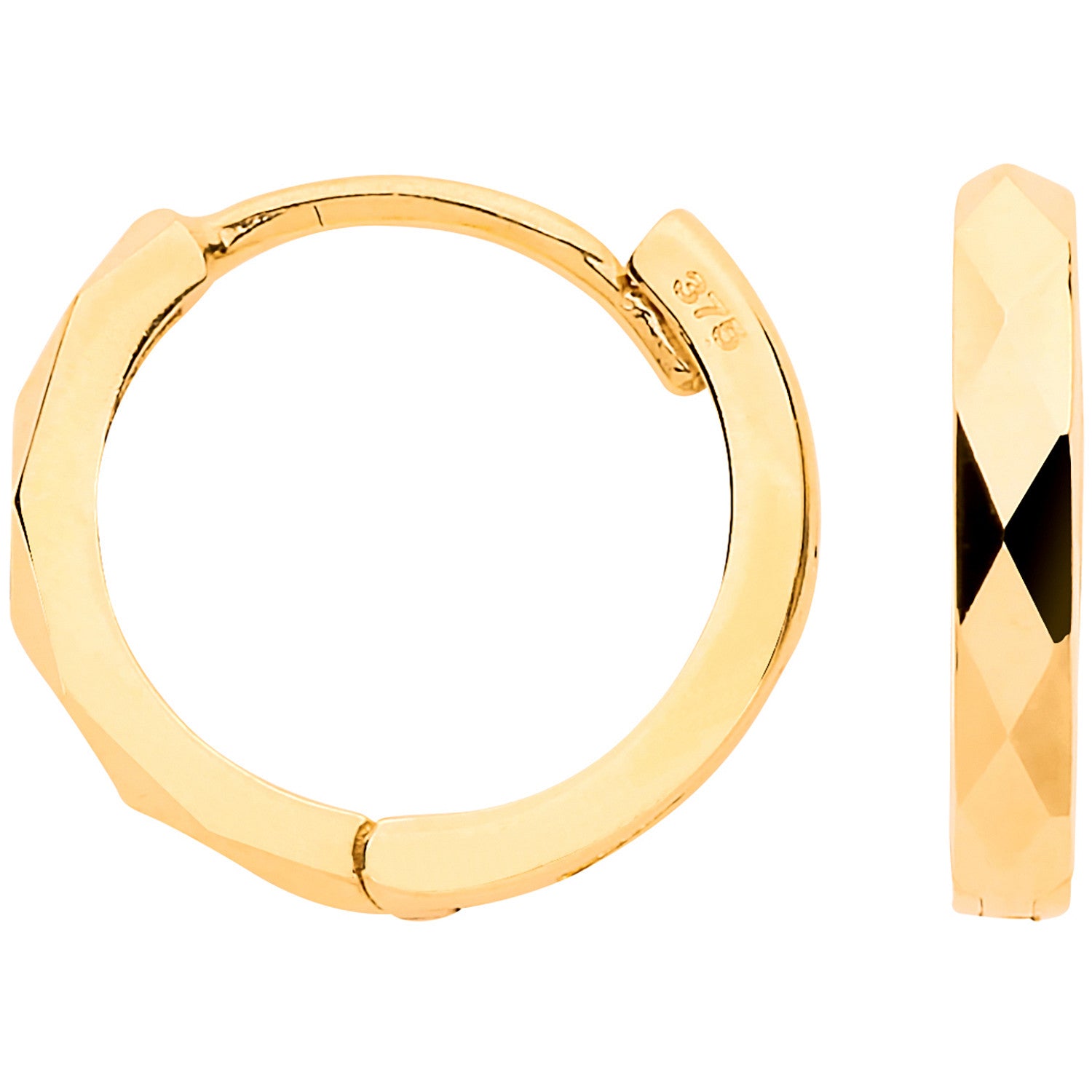 Yellow Gold 12mm Diamond Cut Hinged Huggies Earrings - 9ct Gold