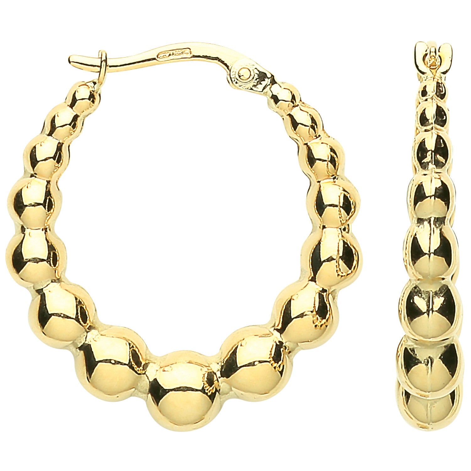 Yellow Gold Beaded Creoles - 9ct Gold