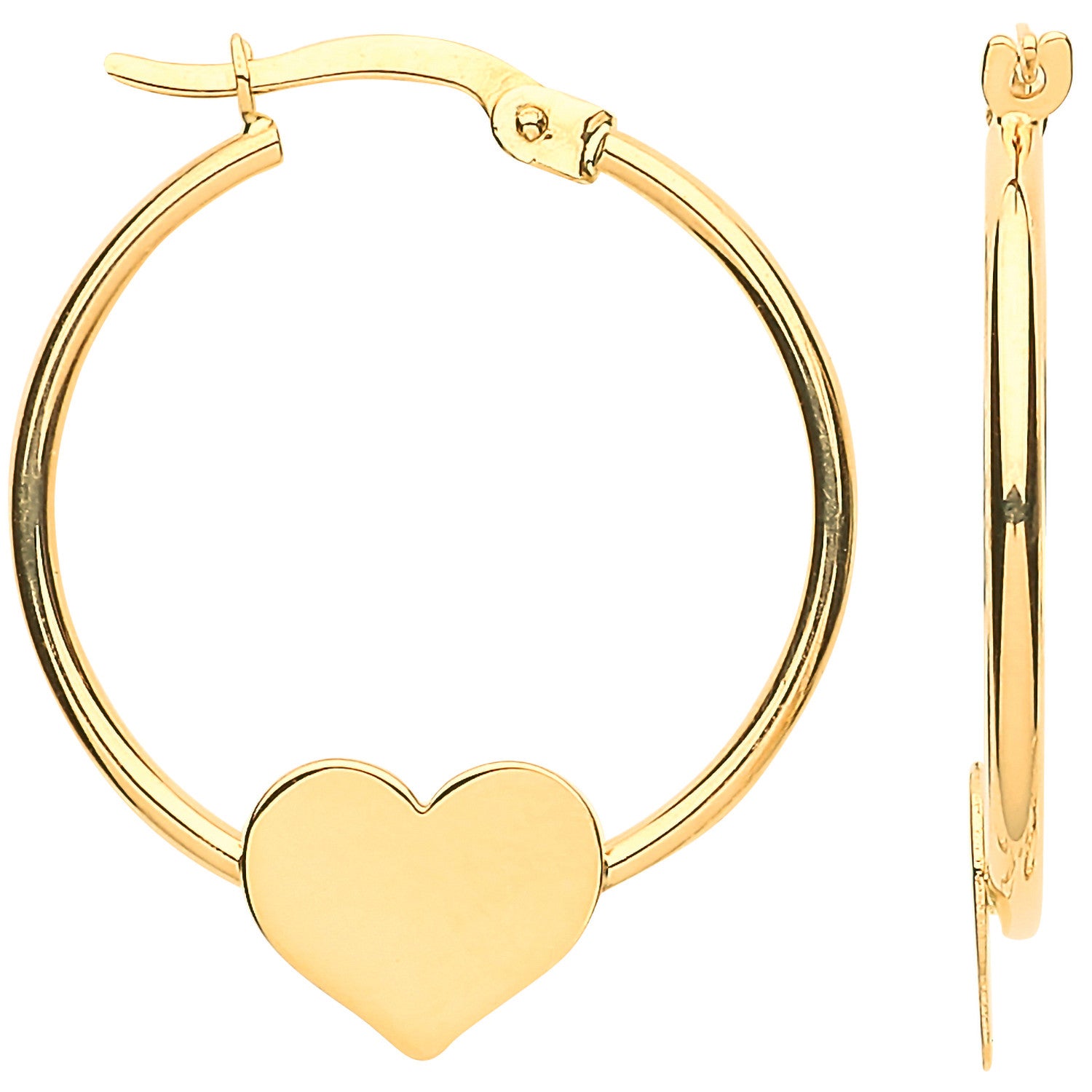 Yellow Gold Hoop with Heart Earrings - 9ct Gold