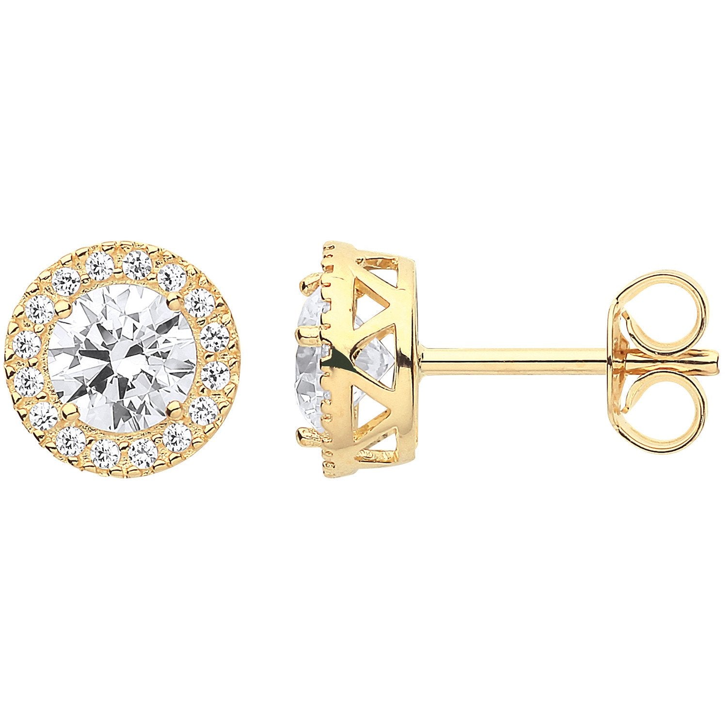 Y/G 8mm Round CZ Halo Stud Earrings