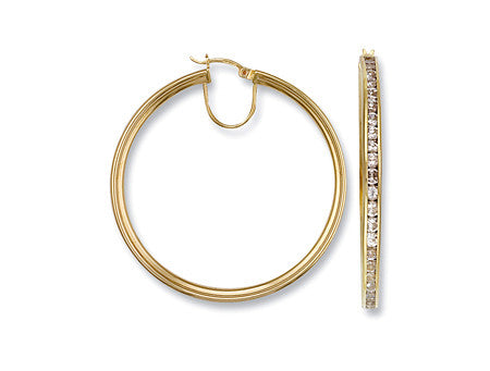 Yellow Gold Cubic Zirconia Hoop Earrings - 9ct Gold