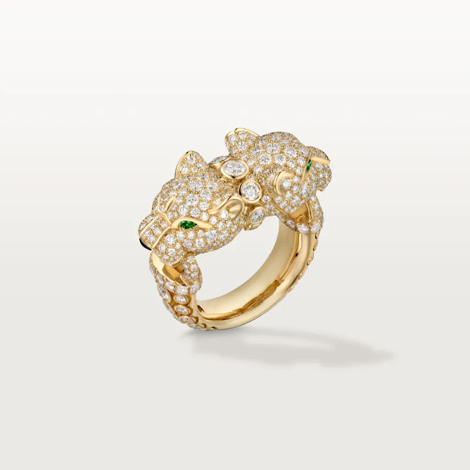 Cartier Panthère de Cartier Ring Paved Onyx Emeralds Diamonds 18K Yellow Gold