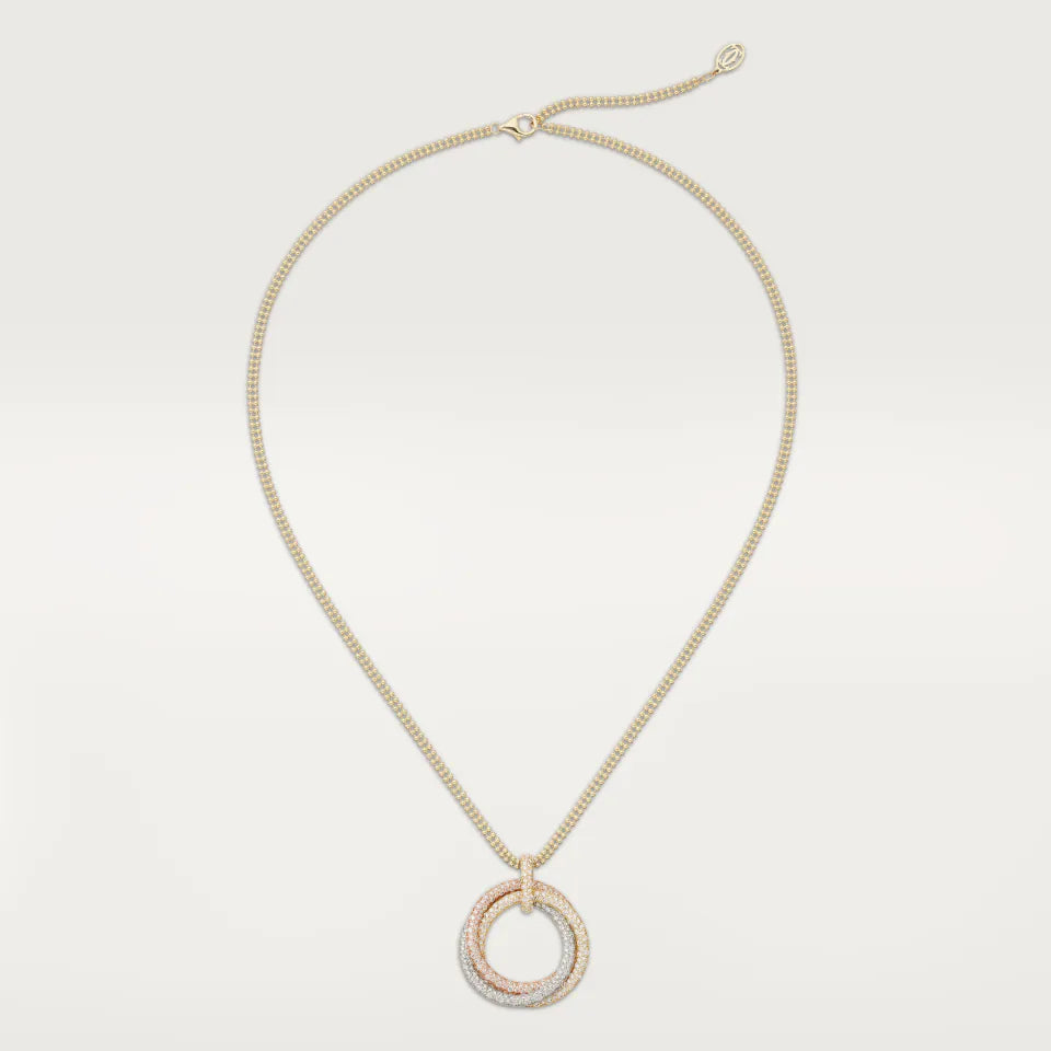 Cartier Trinity Pendant Large Model Paved Diamonds 18K White, Yellow & Rose Gold