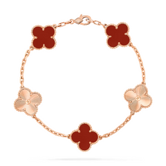 Van Cleef & Arpels Vintage Alhambra Bracelet 5 Motifs 18K Rose Gold Carnelian