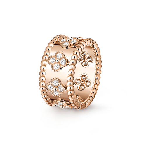 Van Cleef & Arpels Perlée Clovers Small Model Diamond Ring 18K Rose Gold