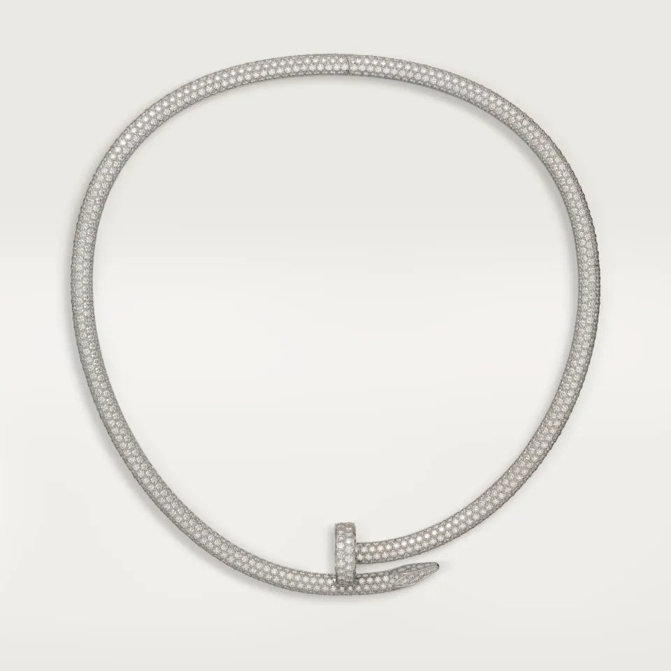 Cartier Juste un Clou Torque Necklace Extra-Large Model Paved Diamonds 18K White Gold