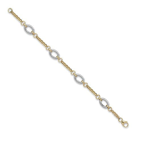 9ct Yellow and White Solid Bi Colour Oval Link Chain Bracelet