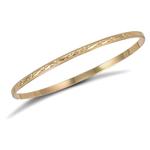 JBG070 | 9ct Yellow Gold D-Shaped Diamond Cut Slave Bangle