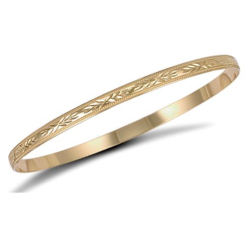 JBG071 | 9ct Yellow Gold D-Shaped Diamond Cut Slave Bangle