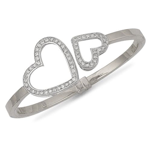 JBG235 | 9ct White Gold Hinged Cubic Zirconia Heart Bangle