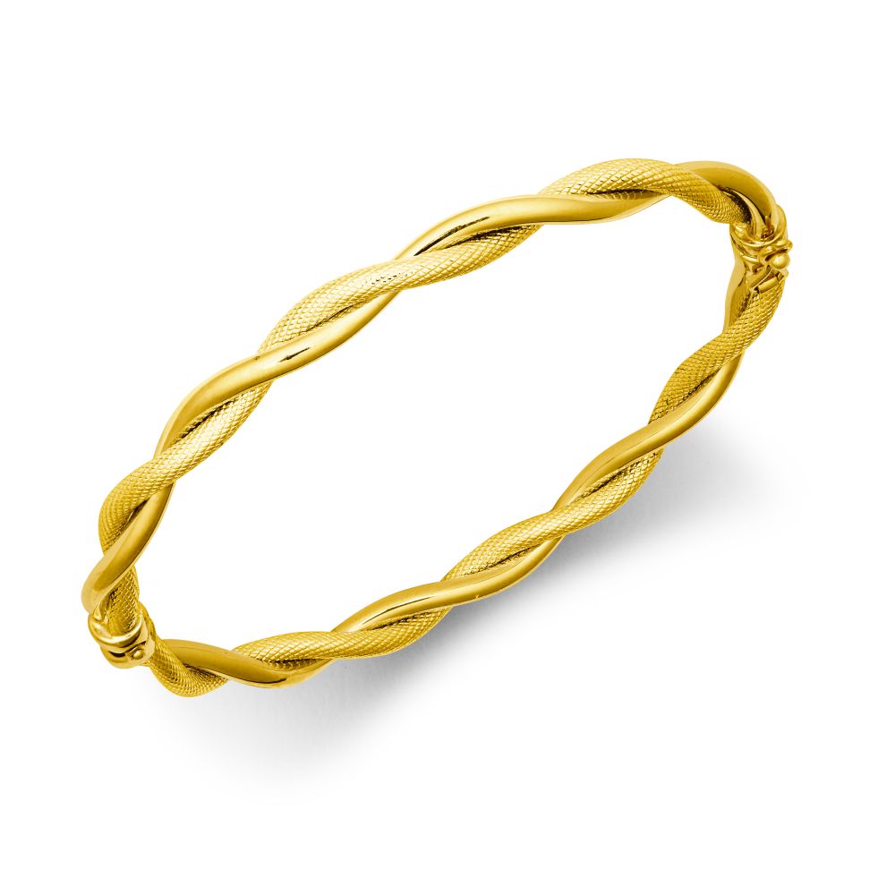 JBG344 | 9ct Yellow Gold Polished & Mesh Twist Bangle