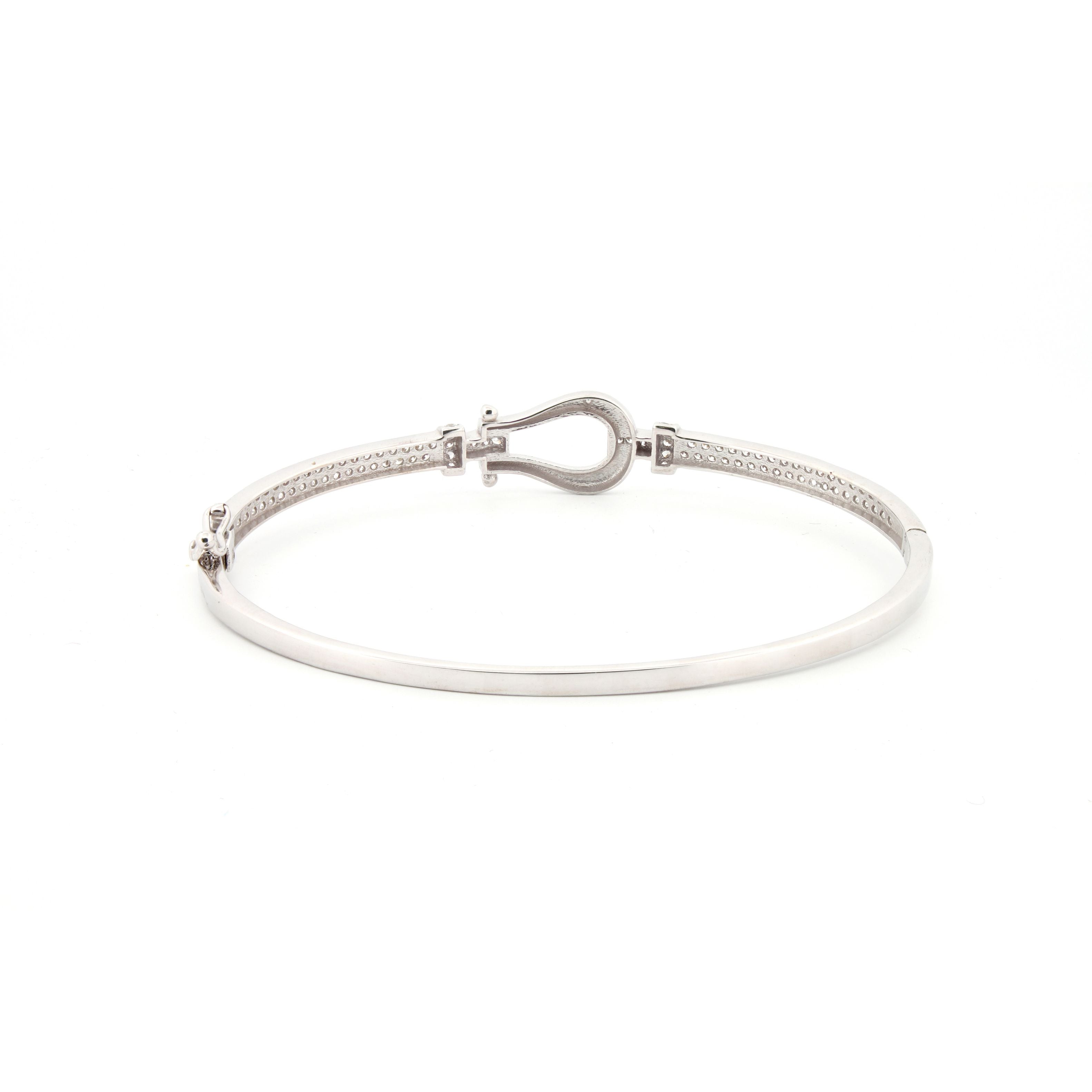 JBG351 | 9ct White CZ set ladies hinged hook bangle