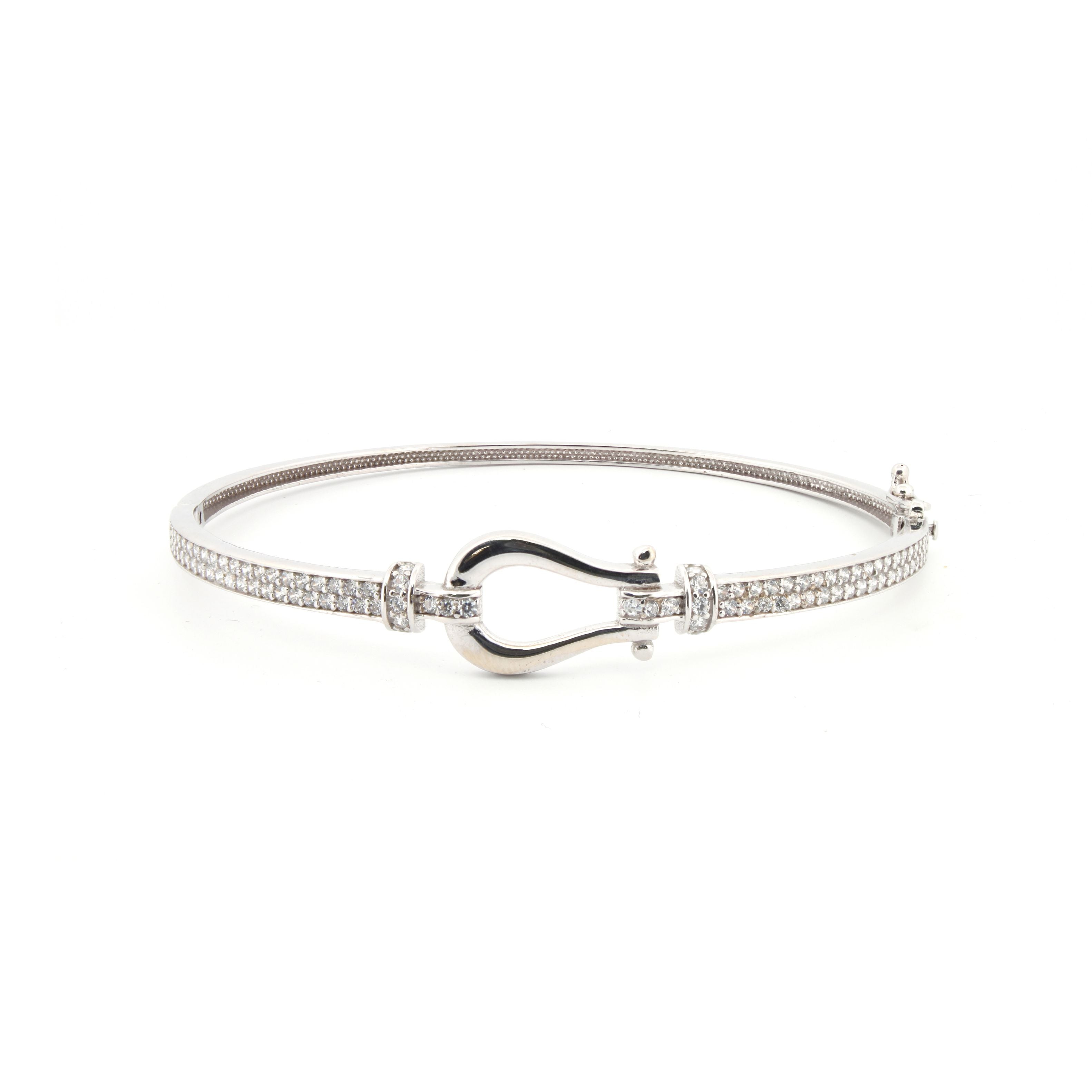 JBG351 | 9ct White CZ set ladies hinged hook bangle