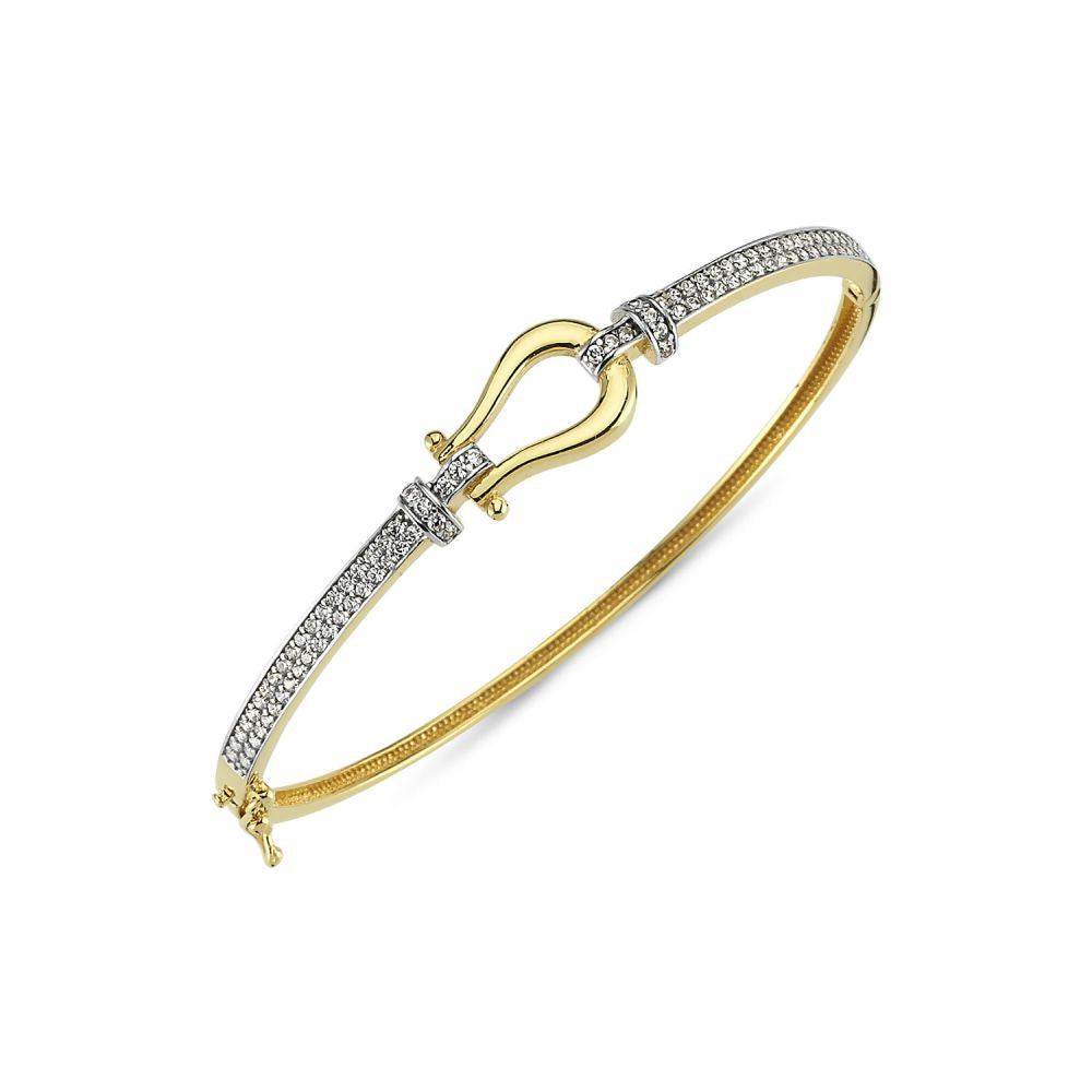 JBG357 | 9ct Yellow CZ set ladies hinged hook bangle