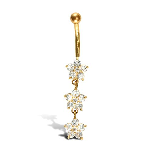 JBJ104 | 9ct Yellow Gold Cubic Zirconia Flower Belly Bar Dropper