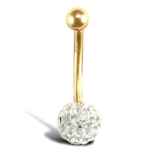 9ct Yellow Gold Crystal Belly Bar