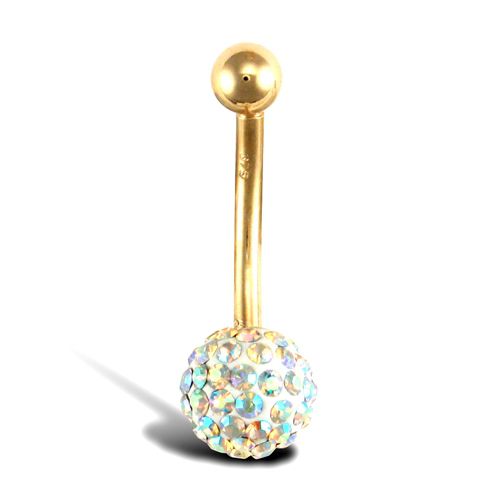 JBJ112 | 9ct Yellow Gold Crystal Belly Bar