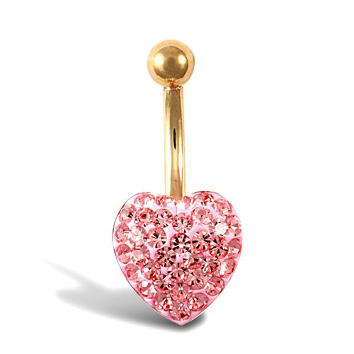 JBJ118 | 9ct Yellow Pink Crystal Heart Belly Bar