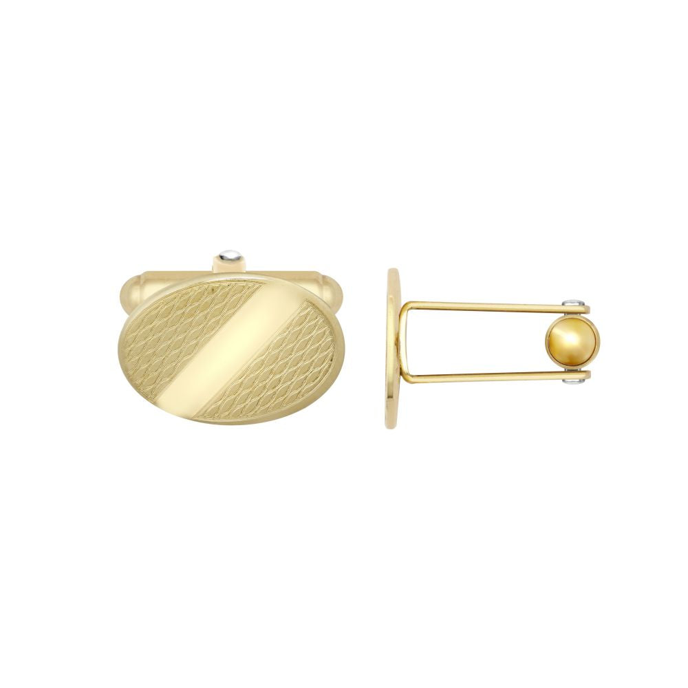 JCL029 | 9ct Yellow Gold Oval Engine Turned Cufflinks| Swivel Backs