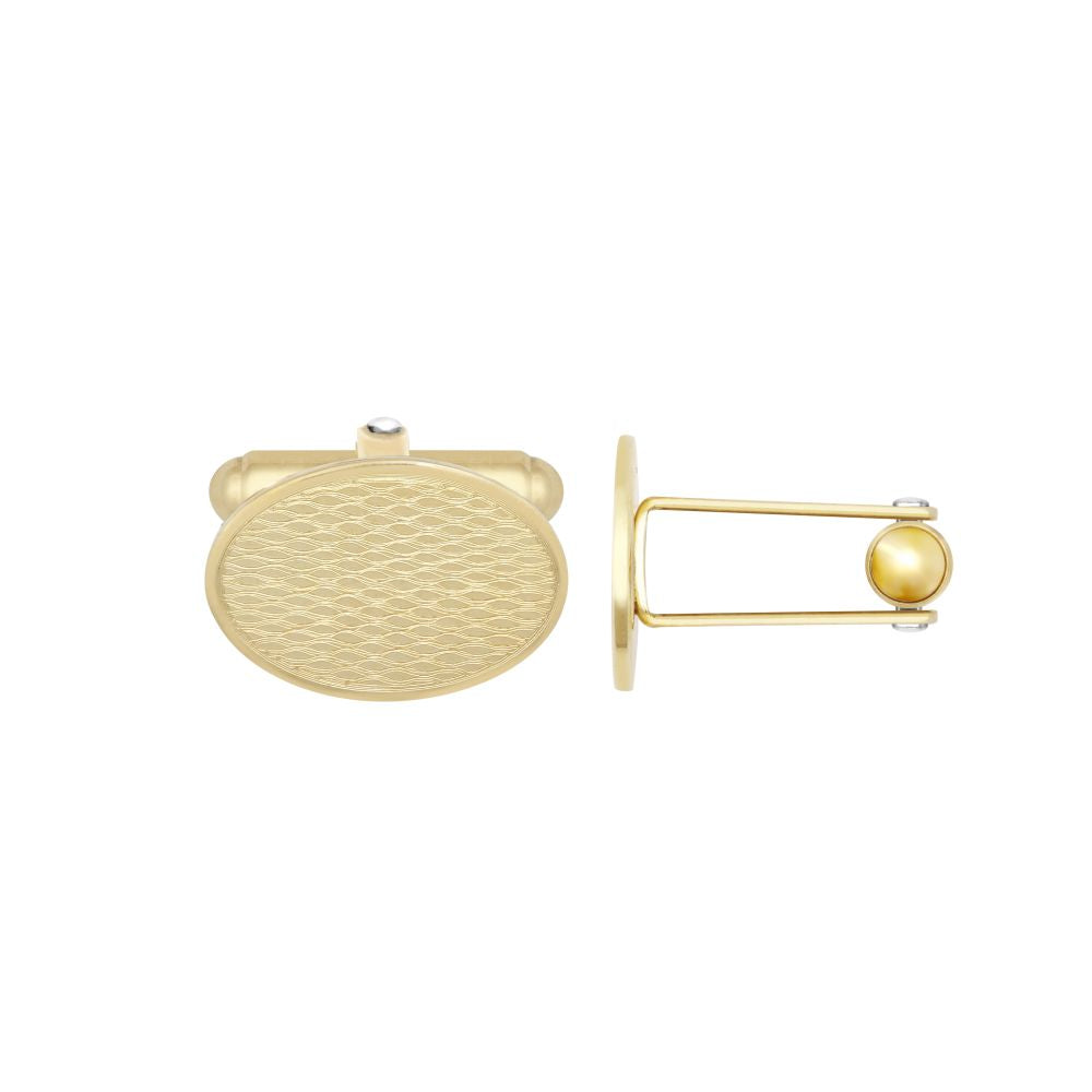 JCL030 | 9ct Yellow Gold Oval Engine Turned Cufflinks| Swivel Backs