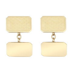9ct Yellow GoldCut Corners Art Deco Engine Turned Cufflinks Chain Back