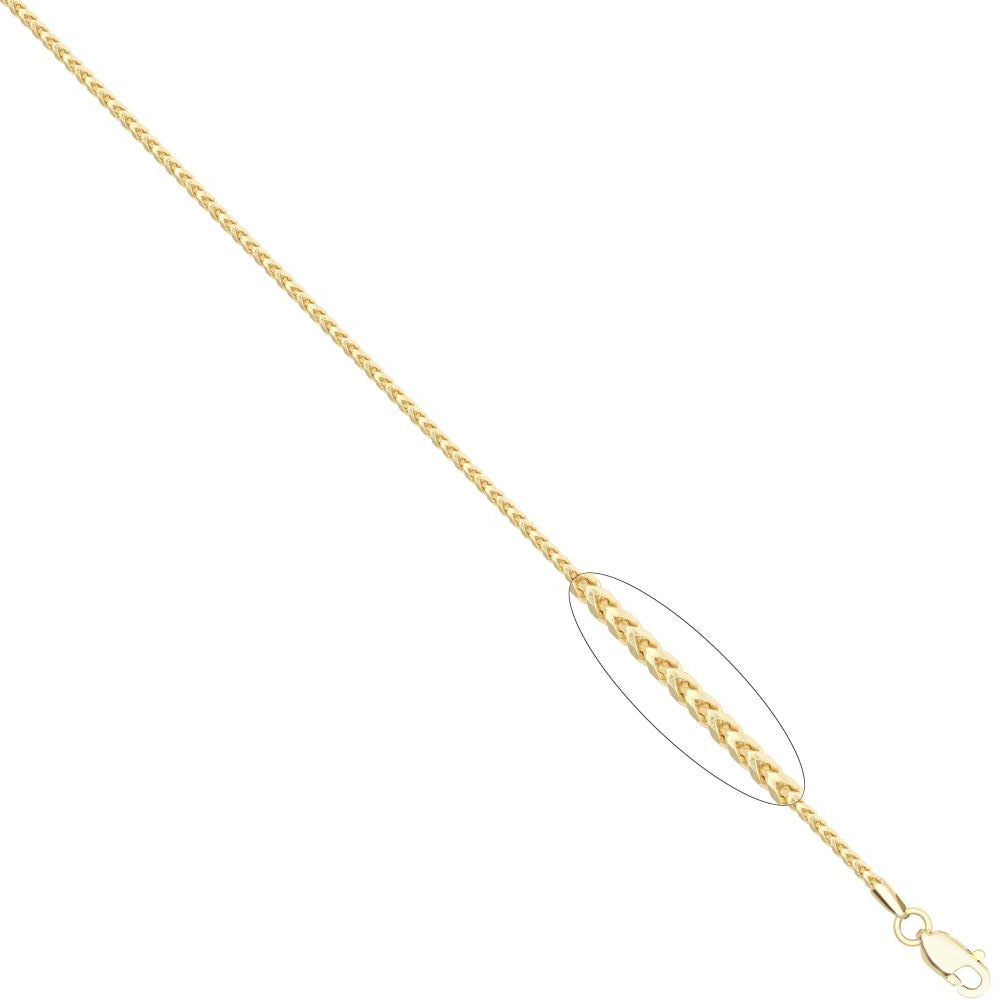 JCN085C-16 | JN Jewellery 9ct Yellow Gold Franco Chain Diamond Cut 8 Side 1.7mm Gauge Pendant Chain