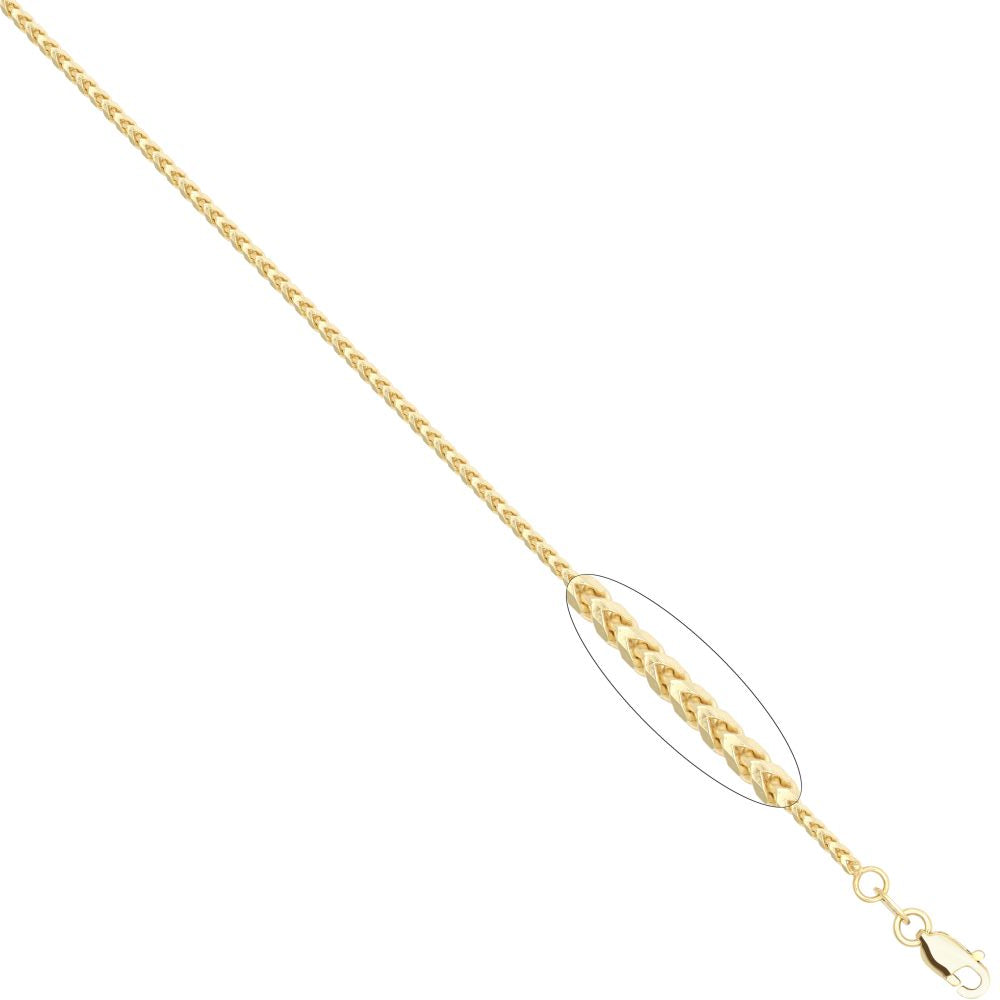 9ct Yellow Gold Franco Chain Diamond Cut 8 Side 1.9mm Gauge Pendant Chain