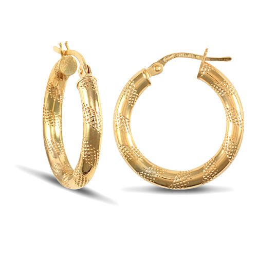 JER042 | 9ct Yellow Gold Zebra Hoop Earrings - 3mm Tube