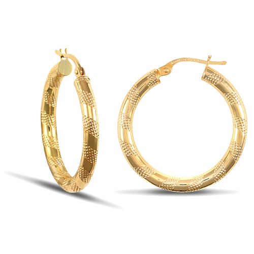 JER042A | 9ct Yellow Gold Zebra Hoop Earrings - 3mm Tube