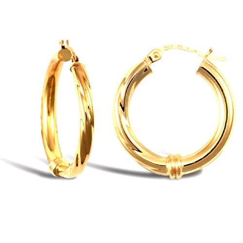 9ct Yellow Gold Half Twist Hoop Earrings - 3mm Tube