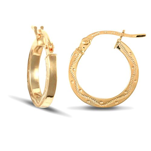 9ct Yellow Gold Square Engraved Earrings