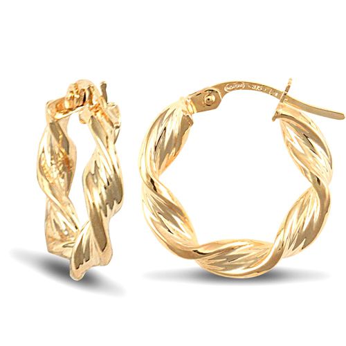 9ct Yellow Gold Barked Twist Earrings