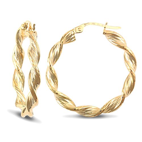 9ct Yellow Gold Barked Twist Earrings