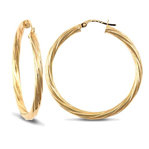 JER198 | 9ct Yellow Gold Twist Hoop Earrings - 3mm Tube