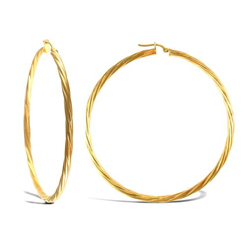 9ct Yellow Gold Twist Hoop Earrings - 3mm Tube