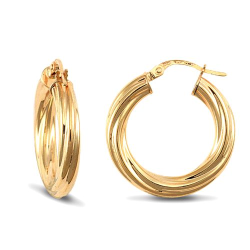 JER201 | 9ct Yellow Gold Twist Hoop Earrings - 4mm Tube