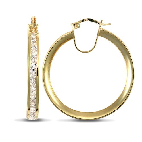 JER401 | 9ct Yellow Gold Channel Set Hoop Earrings