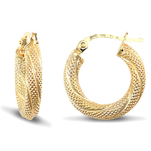 9ct Yellow Gold Frosted Hoop Earrings